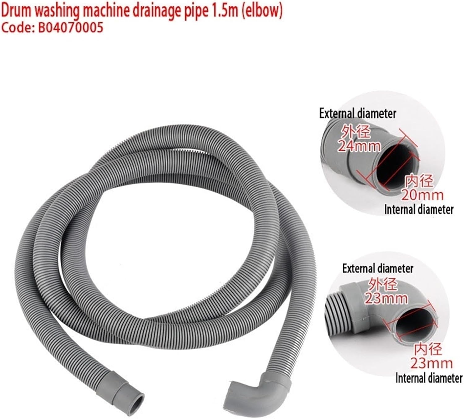 Automatic Drum Washing Machine Drain Pipe Elbow Straight Head Hose Universal, Compatible for Haier/Samsung/Panasonic/Siemens/Sanyo/Whirlpool(2m Elbow)