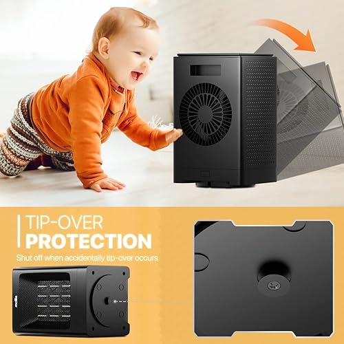 Miniatura 8 de MoNiBloom Calentador de espacio eléctrico portátil, calentador personal de calefacción rápida PTC para oficina, dormitorio, sala de estar,