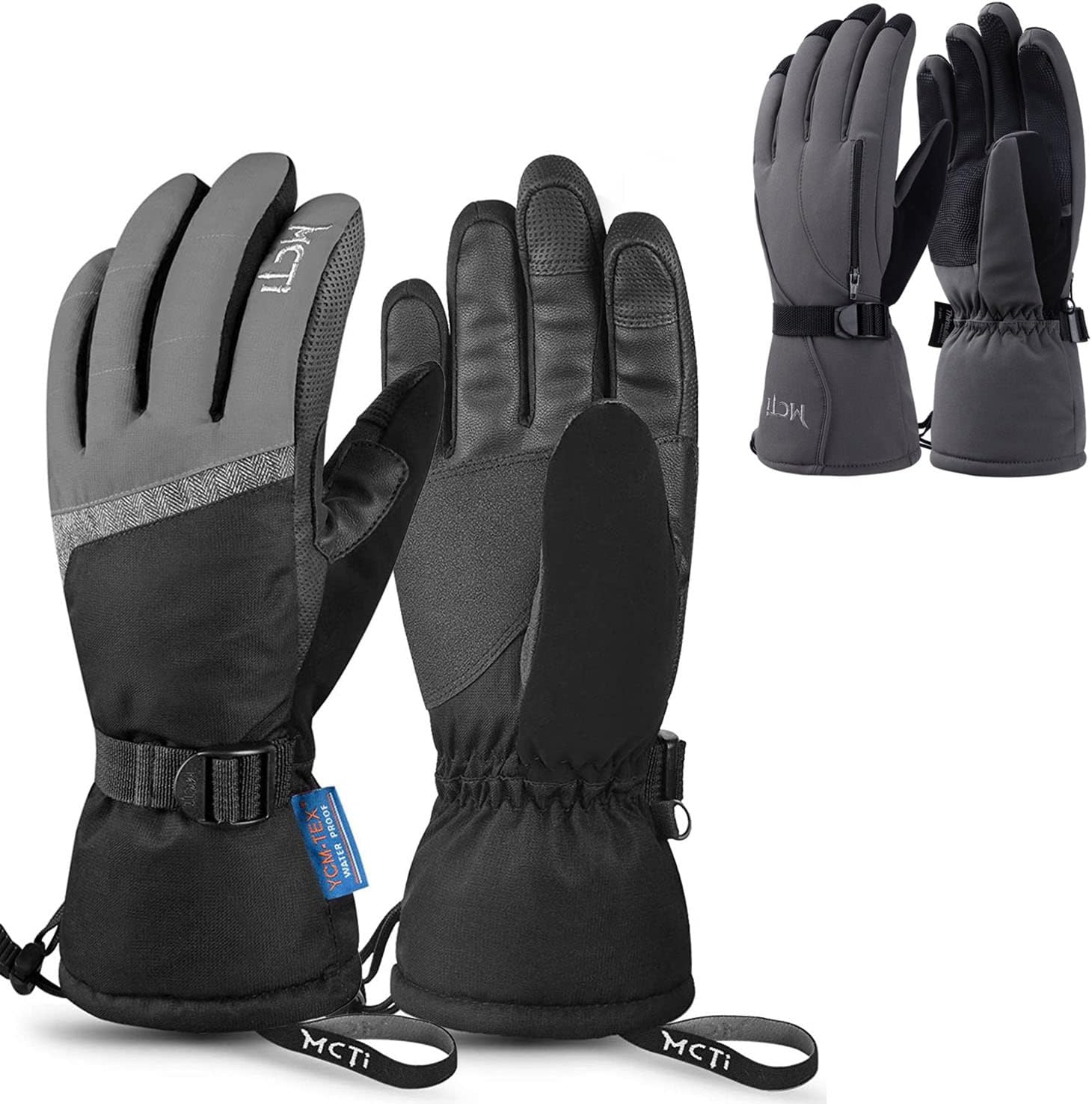 MCTi Womens Ski Gloves MC1702 One Pair(Gray, Small) Mens Ski Gloves MC1605 One Pair(Gray, Medium)
