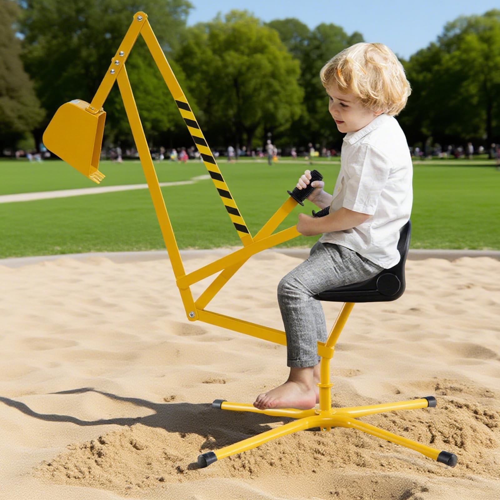 FANTASK Kinder Bagger, Aufsitzbagger mit 360° drehbarem Sitz, Sitzbagger 360° drehbar mit Schaufel & 2-Hand Steuerung, Sandbagger Sandkasten für Kinder ab 3 Jahren (Gelb)
