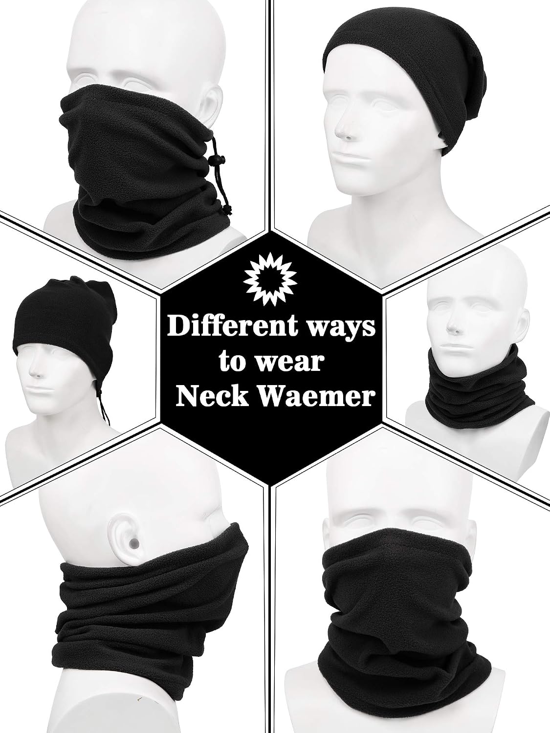 6 Pieces Drawstring Warm Winter Fleece Neck Gaiter Double Layer Neck Warmer Windproof Face Scarf for Men Women