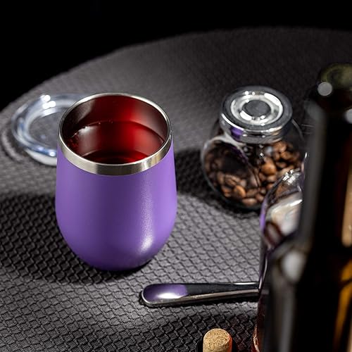 Miniatura 7 de COMOOO - Vaso de vino de acero inoxidable con tapa y pajilla, vaso de 12 onzas al por mayor, doble pared aislada al vacío, taza inoxidable de viaje