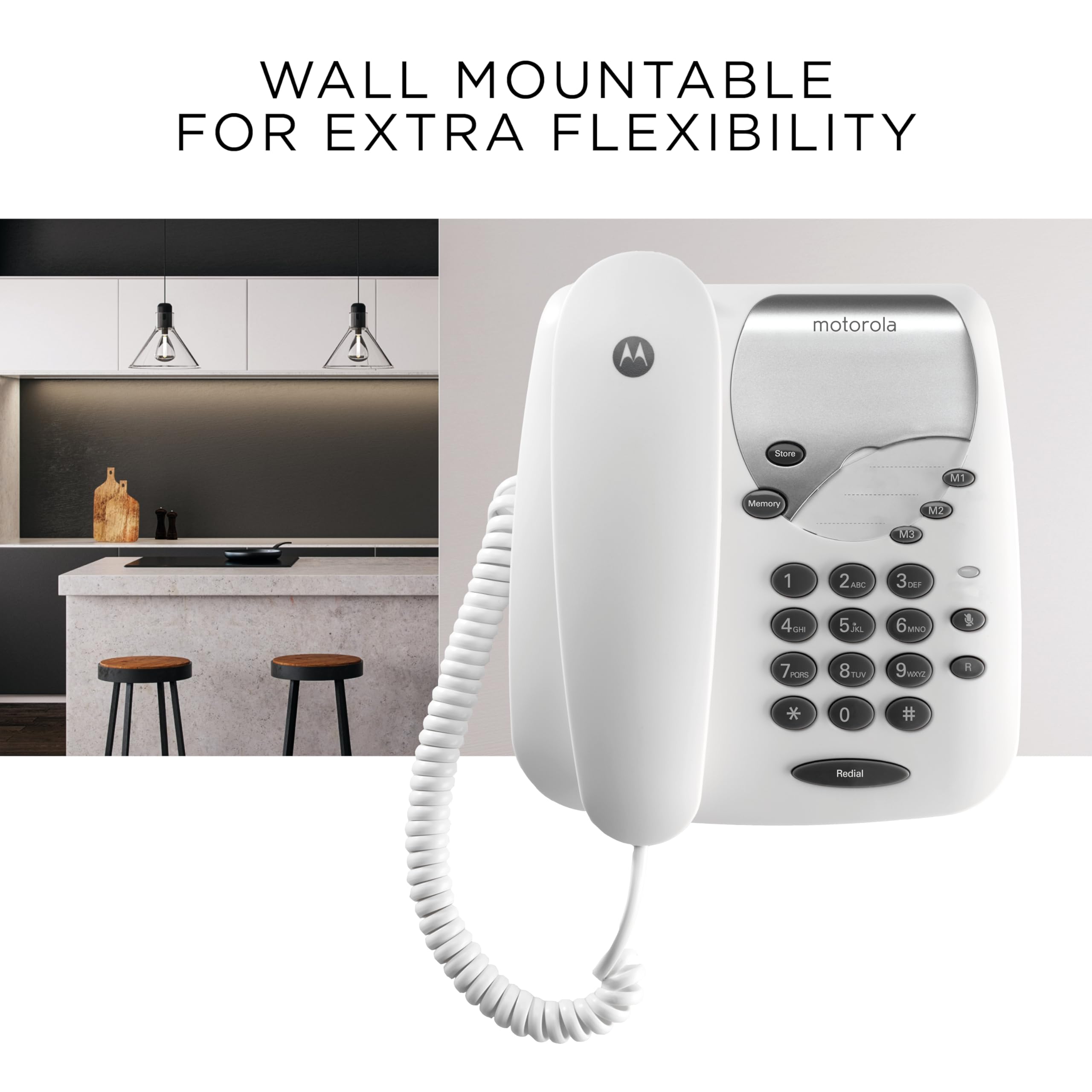Motorola Voice - CT1 Teléfono con Cable, Llamadas con Cable, Conexiones sin Interrupción, Función Mute - Color Blanco
