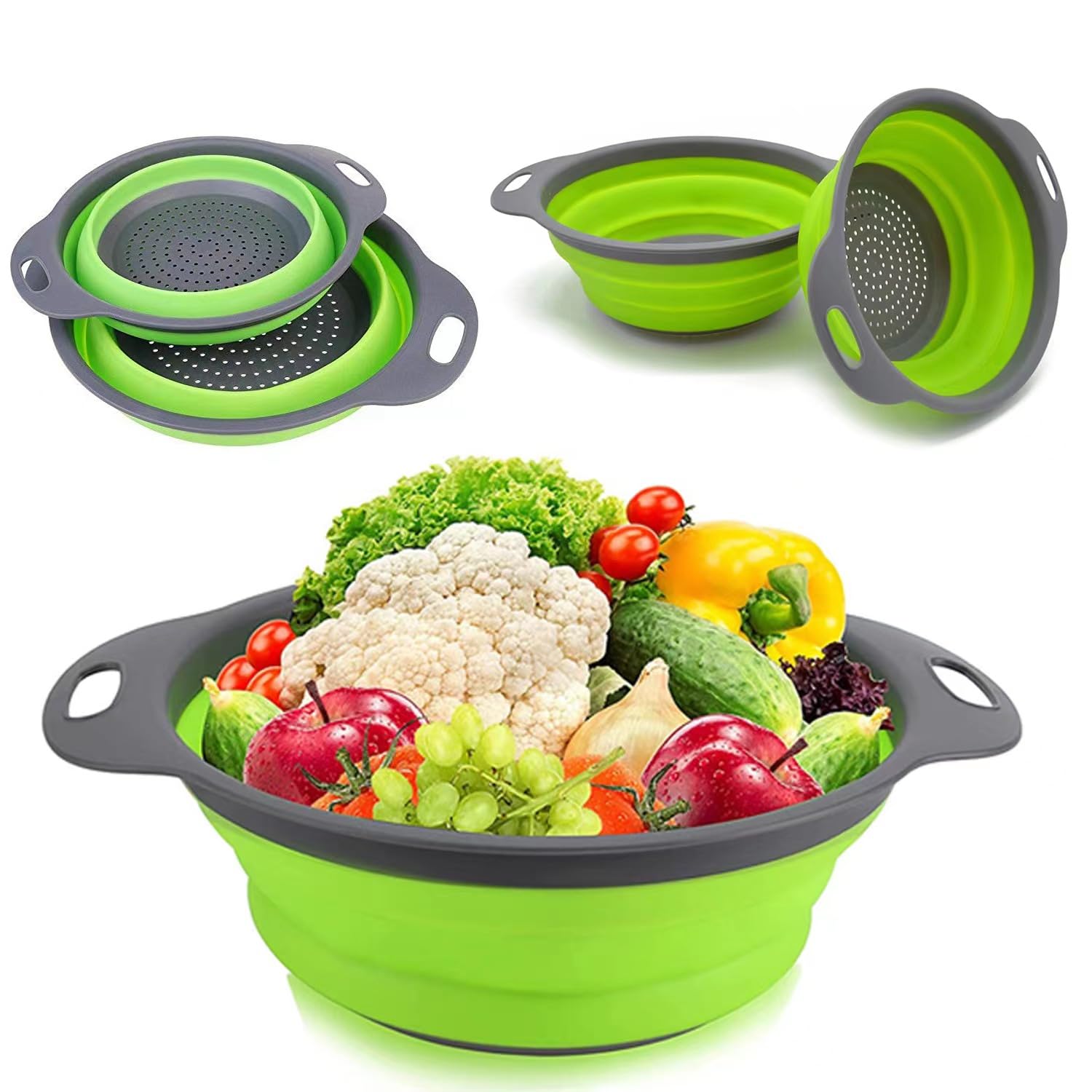 Paquete de 12 coladores Plegables Esenciales de Cocina sobre el Fregadero colador Cesta for escurrir Pasta/Verduras/Frutas (Verde)/629