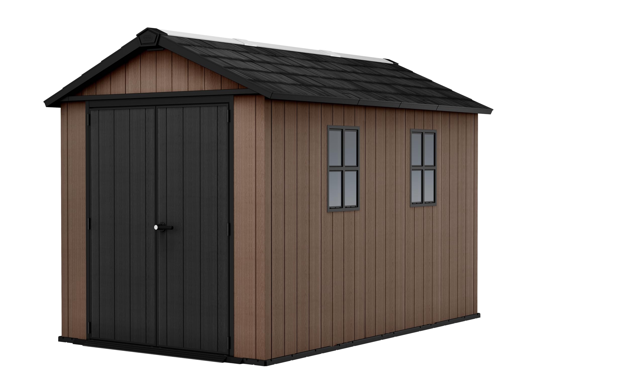 Keter Caseta de Jardín Newton 7511/1175, Efecto Madera Natural, Puertas y Ventanas Orientables, Marrón, 6,5 m², 230x350x246H cm