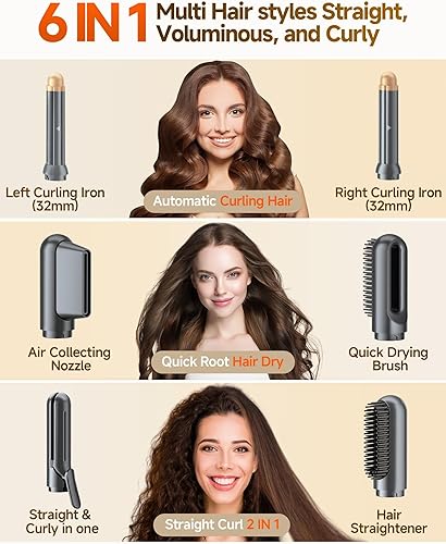 Miniatura 2 de WindBlow Cepillo secador de pelo, alisador 6 en 1, rizadores de envoltura automática para el cabello, profesional 110,000 RPM Magic Multi Styler con