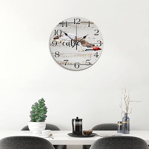 Miniatura 5 de Reloj de pared emblemático de Cuba, atracción turística, reloj de pared redondo de 10 pulgadas, funciona con pilas, silencioso, sin tictac, reloj