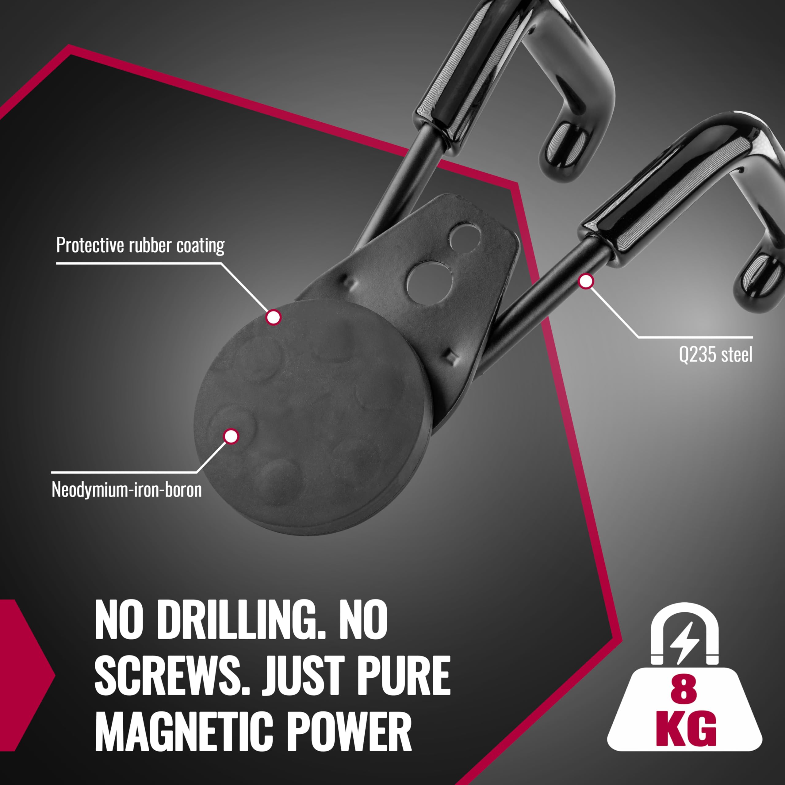 POPPSTAR 2 Magnetic Garage Hooks (Round diameter 43 mm, Pulling Force 8 kg, Height 80 mm), Black, Set 3 - Image 3