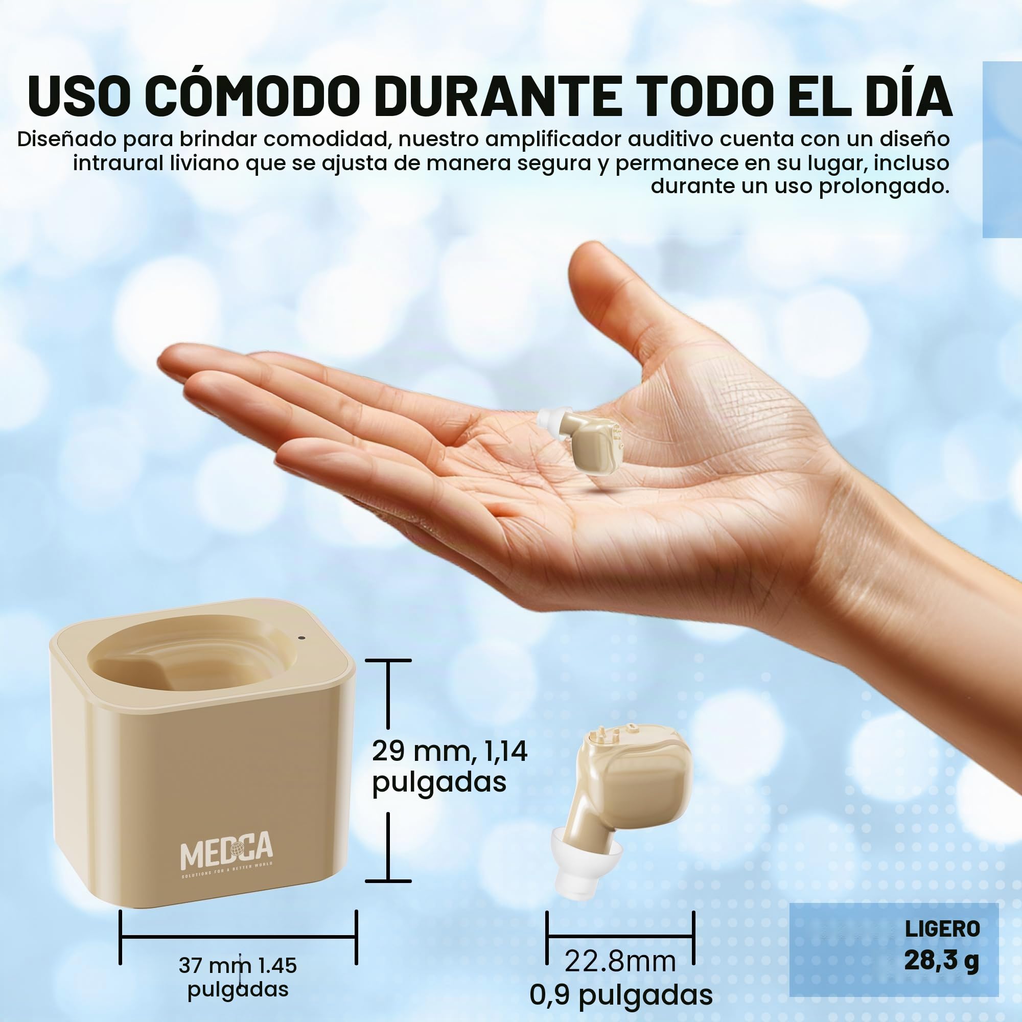 MEDca ITE Mini Ear Amplifier Rechargeable Microtron Set - Tan pequeño que apenas es visible - (1 par)