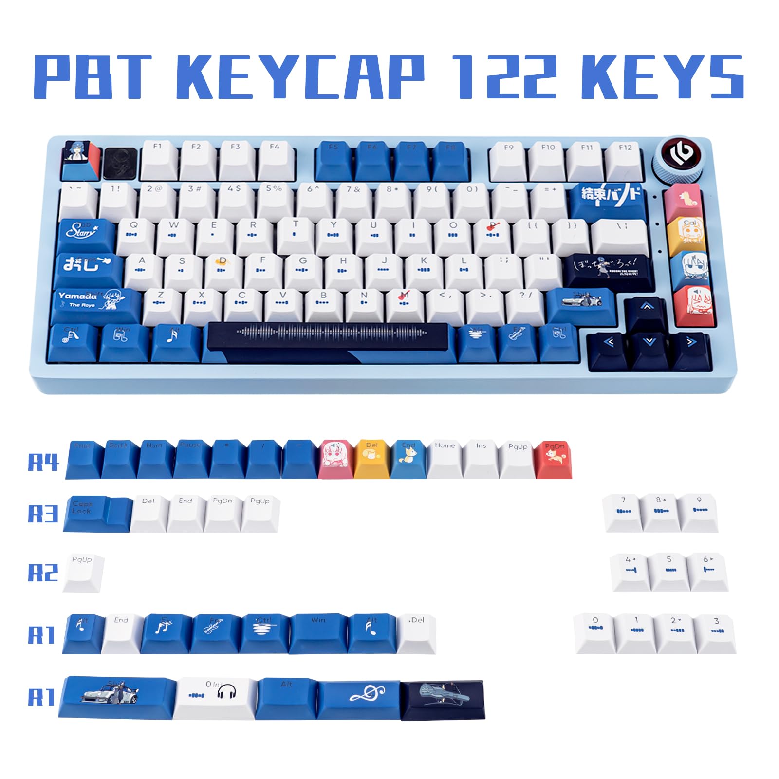 TIMSEKER 122 Keys Shine Through PBT Keycap Set, Blue Cherry