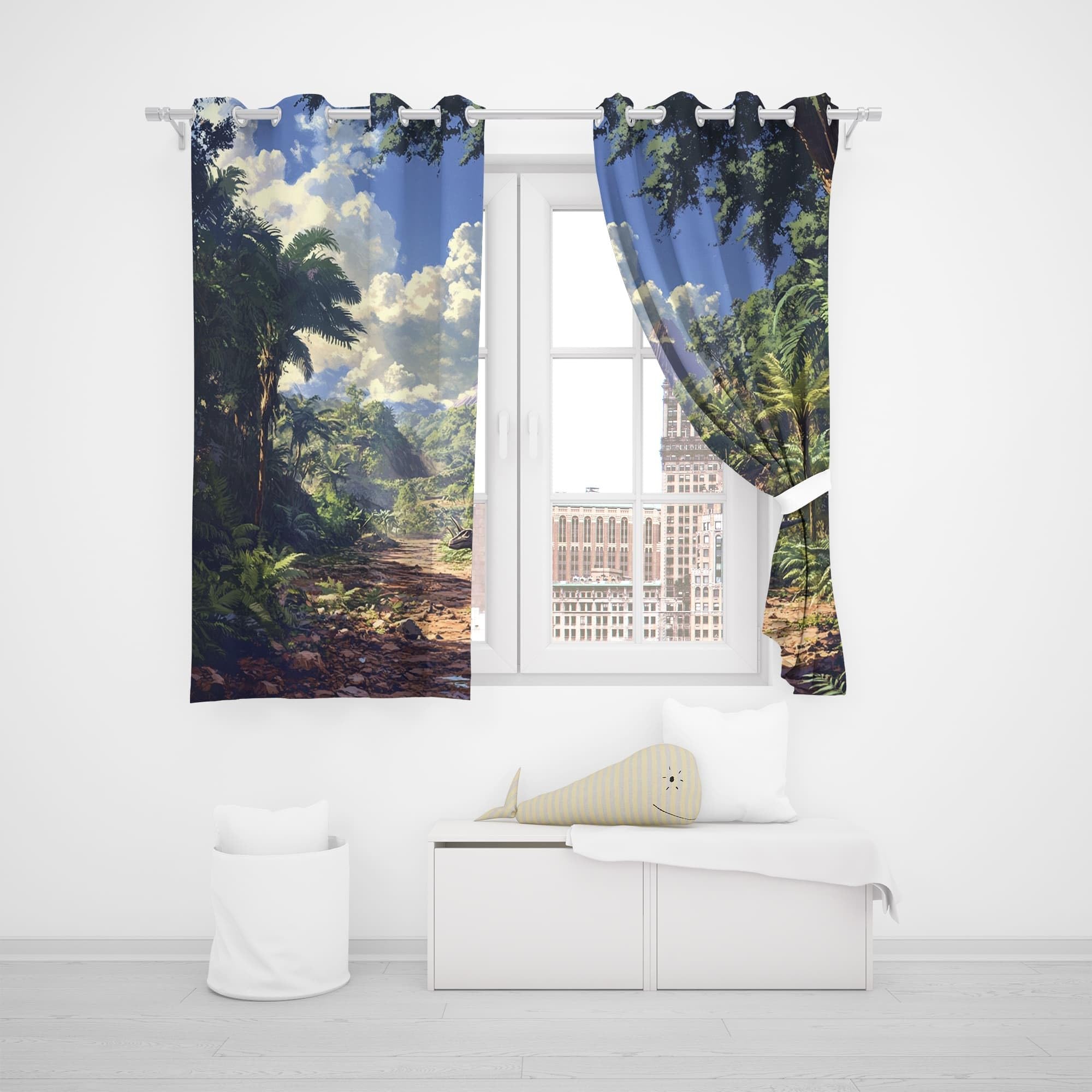 Générique Thermiques Isolants Anti-Fondu Rideaux À Oeillets,140 x 225 cm (LxH) Univers Dinosaure Original Lot de 2 Occultants Rideaux,Draperies Opaquerideau Vert pour Salon Chambre d'enfant