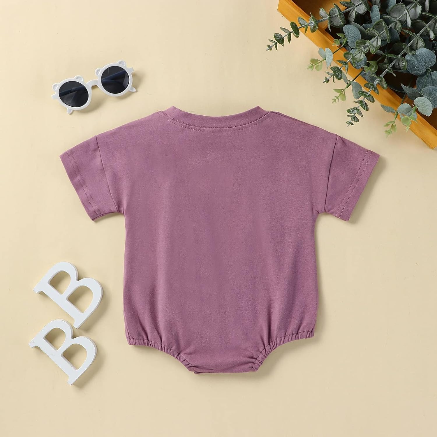 Merqwadd Baby Boy Girl Bubble Romper Infant Oversize Plain Crewneck T-Shirt Bodysuit Tops - Image 5