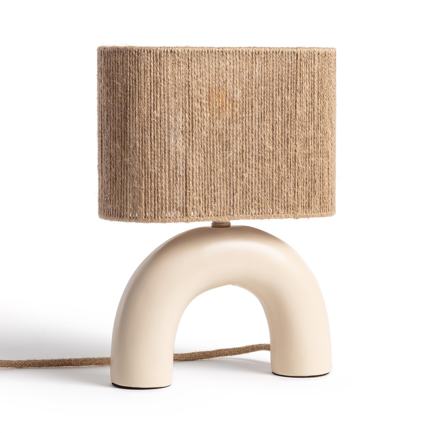 LEDKIA Lámpara de Mesa Cerámica y Cuerda Natural Callie Beige | Casquillo E27; Diseño Decorativo Rústico y Moderno para Dormitorio; Salón o Recibidor