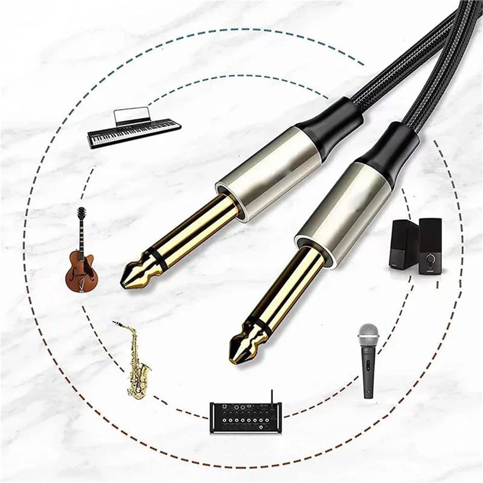 Kabel Do Gitary 1/4 Cala Wyjście Gitarowe 6,35 Mm Męski Przewód Mono Do Wzmacniacza Głośnikowego Klawiatury Basowej Fortepianu(Pack of 3,300cm)