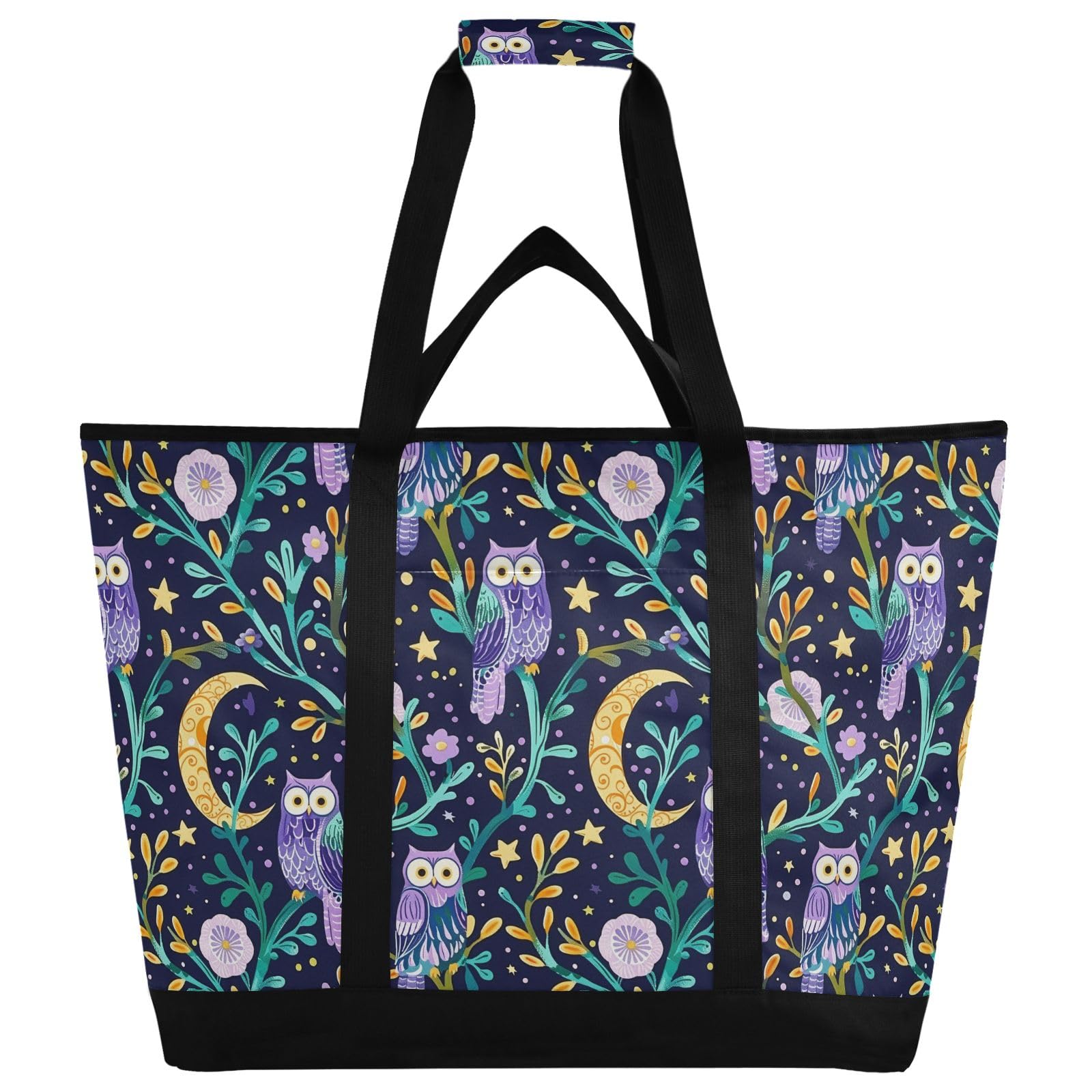 Whimsical Purple Owls - Bolsa térmica térmica reutilizable con cremallera, bolsa térmica grande portátil para viajes o camping