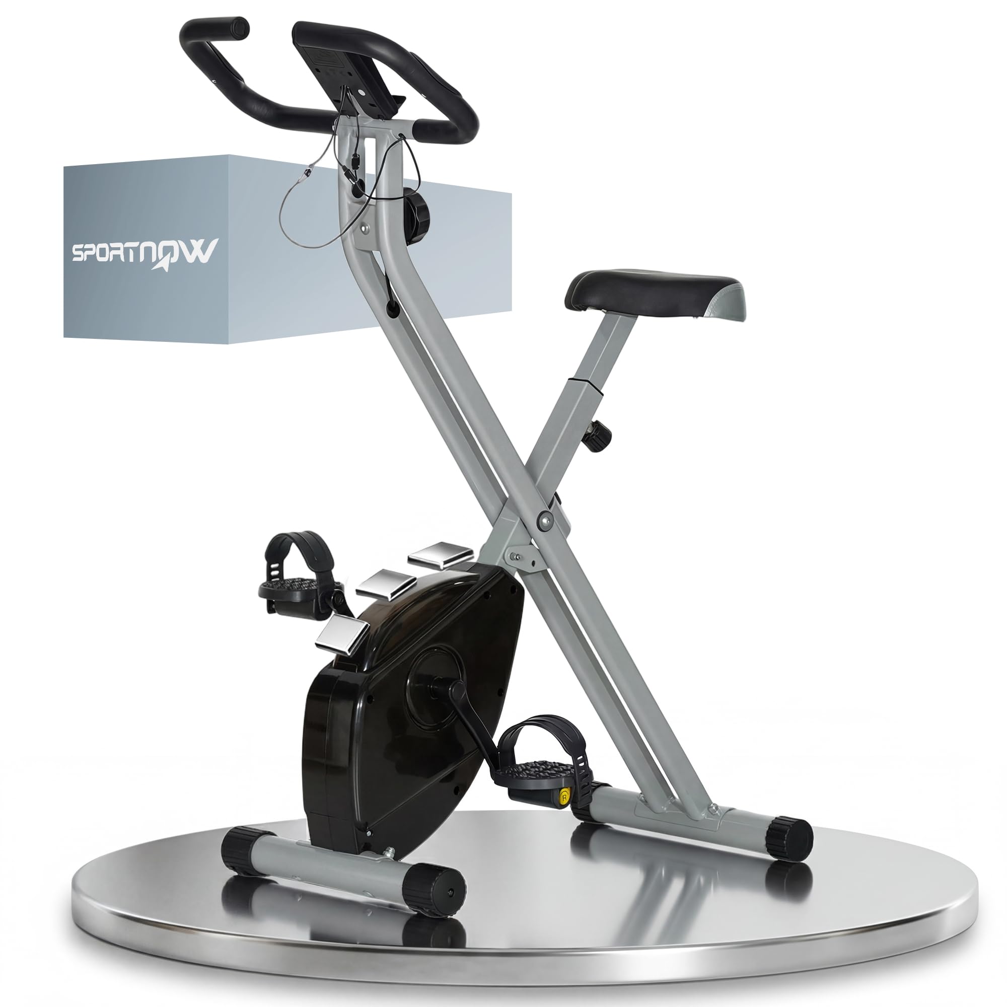 SPORTNOW Cyclette Magnetica Pieghevole da Casa con Resistenza a 8 Livelli, Display LCD e Battito Cardiaco, Rotelle, Sellino Regolabile e Supporto Integrato, in Acciaio