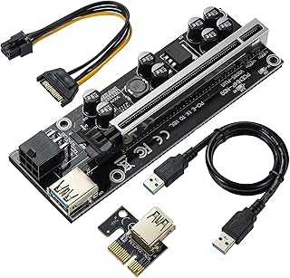 PCI-E 1X to16X Riser Powered Adapter Card,8 Capacitors PCIE GPU Risers Graphics Extension for Bitcoin Litecoin ETH Coin Mining with 24in USB3.0 Extension Cable &6PIN SATA Power Cable -1 Pieces