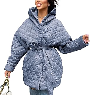 Sponsored Ad - BTFBM Women Button Down Quilted Jacket Coat Winter Fashion Belted Removable Padded Hood Puffer Outerwear Wi...