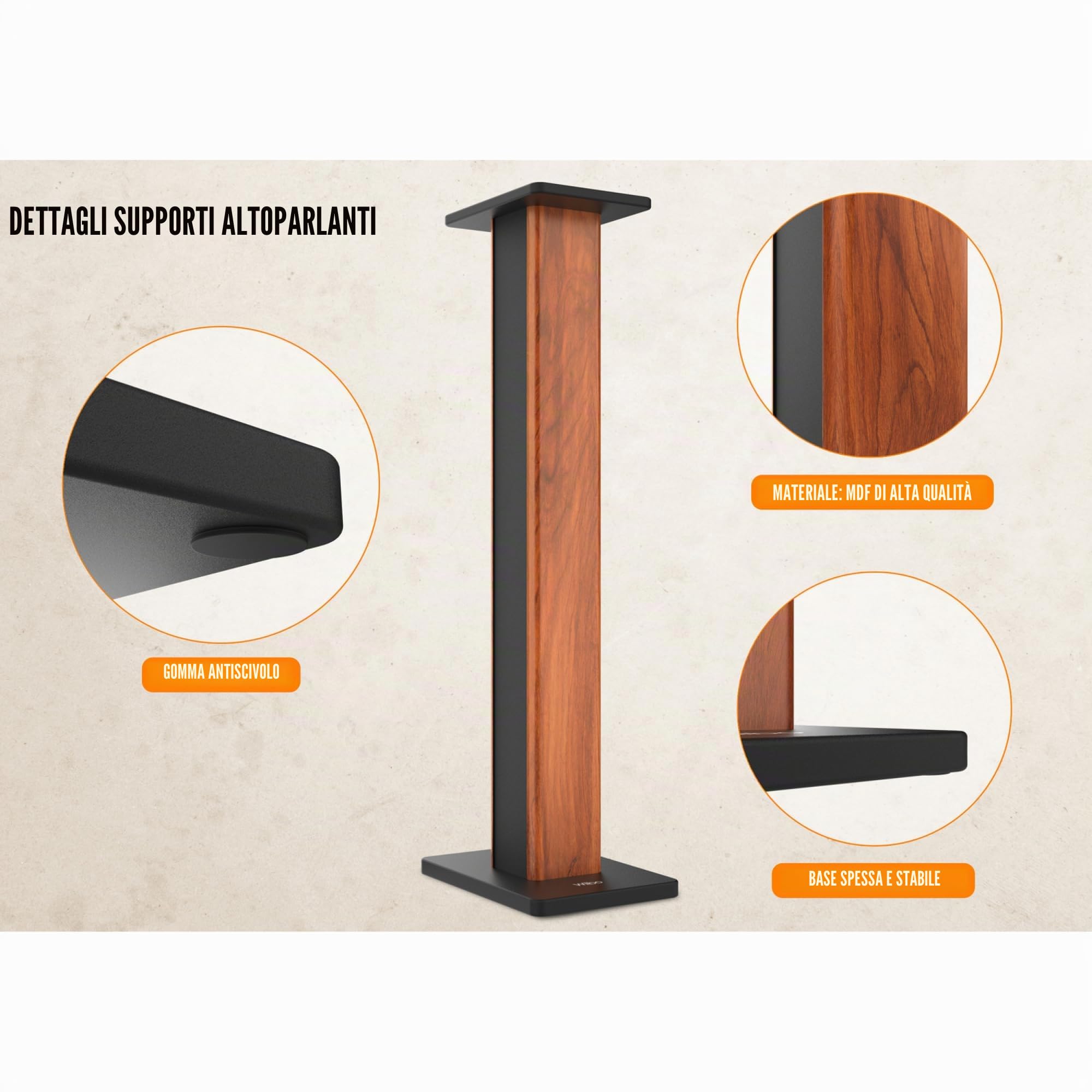 Wiibo Tempo 90 - Coppia Supporti per Casse - Altezza 90 cm - Base Solida Anti-Vibrazioni - Compatibilità Universale con Casse HiFi Stereo e Home Cinema - Piedini Antiscivolo