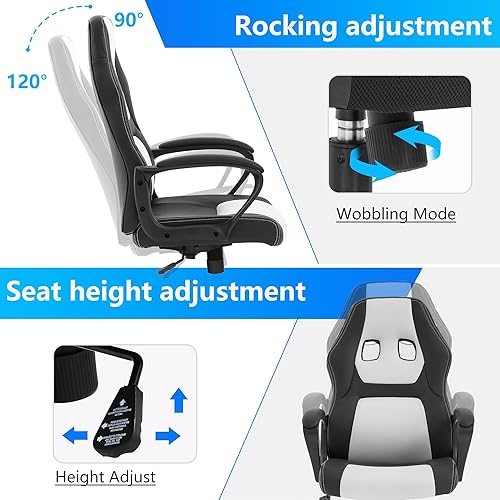 Miniatura 5 de PayLessHere Silla de oficina para videojuegos, soporte ajustable ergonómico de piel sintética, silla de masaje lumbar para carreras, reposacabezas y