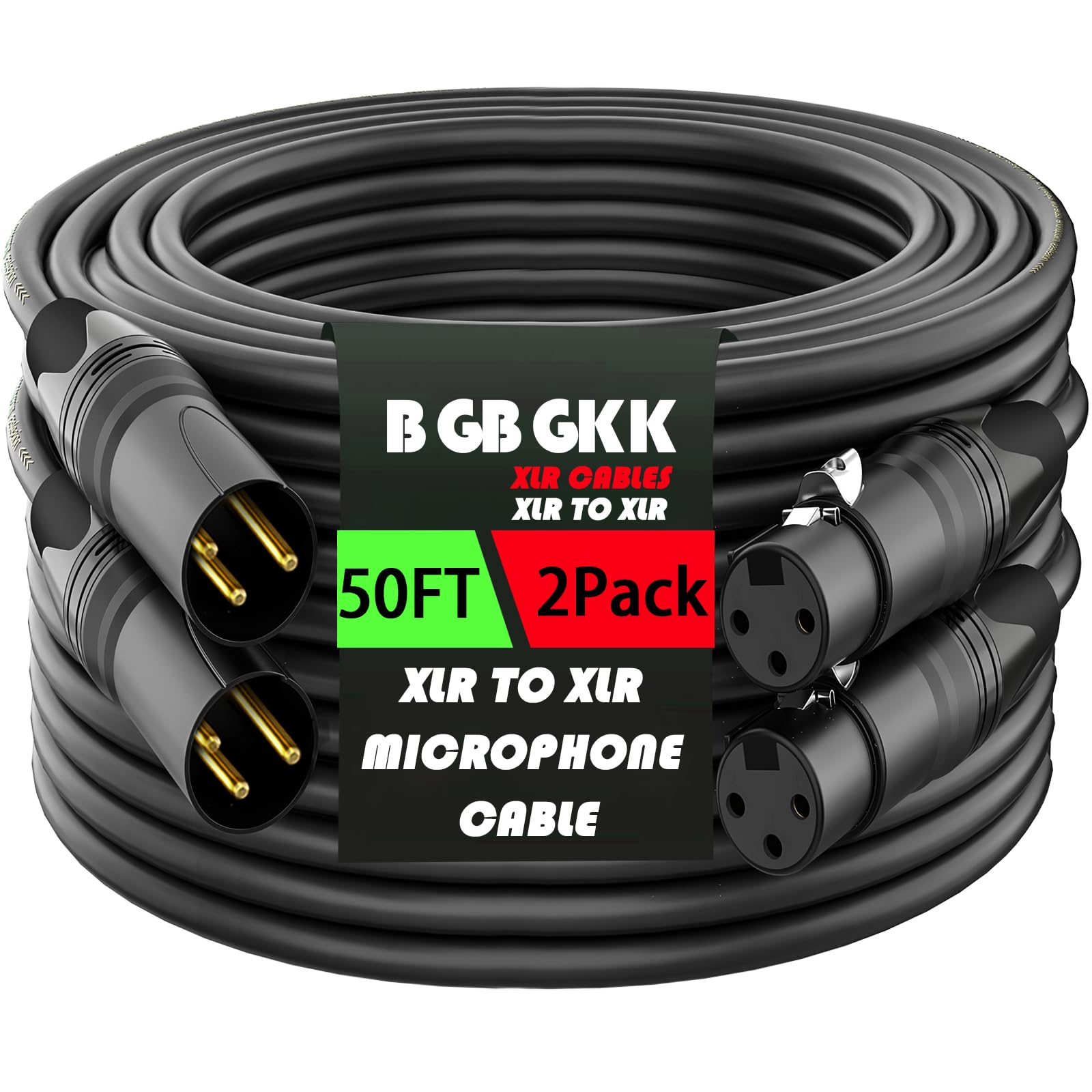 XLR Cables Professionelles XLR-Mikrofonkabel, Stecker auf Buchse, vergoldet, 3-polig, X LR-Lautsprecherkabel, symmetrisches Mikrofonkabel, schwarz, 15 m, 2 Stück