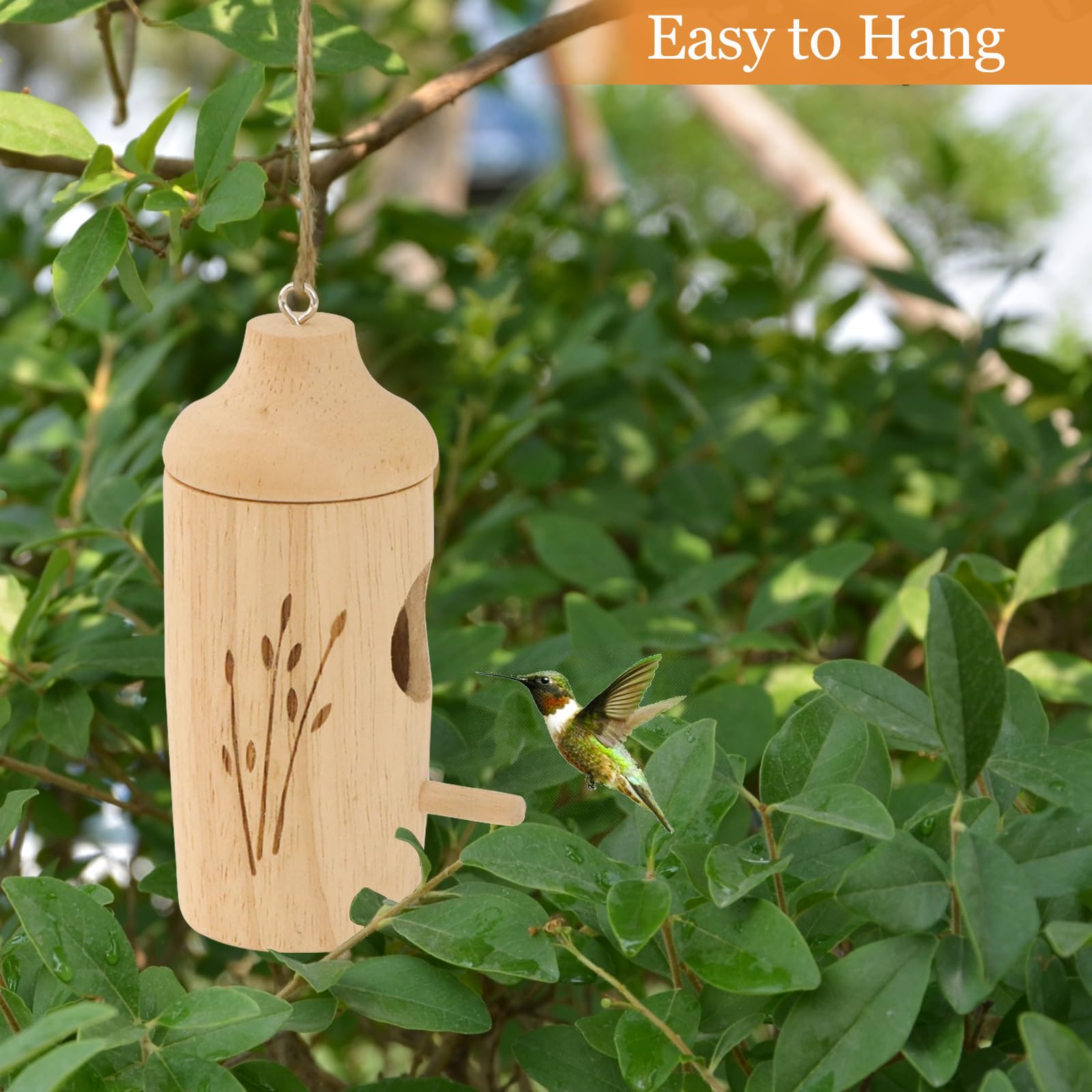 Casa de colibrí – Casas de colibrí de madera natural para colgar en el exterior, regalos de jardinería, decoración del hogar, 3 paquetes
