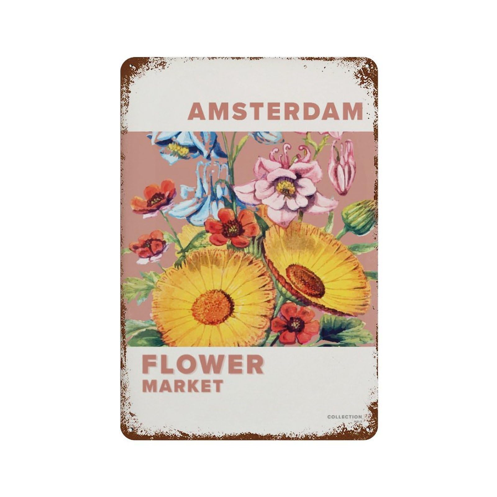xiaoxiaoshen Amsterdam Flower Market Botanical Decor Wall Decor Art Metal Tin Poster Modern Home Decor Art Home Bar Shop Decorations Vintage Sign 30x20cm
