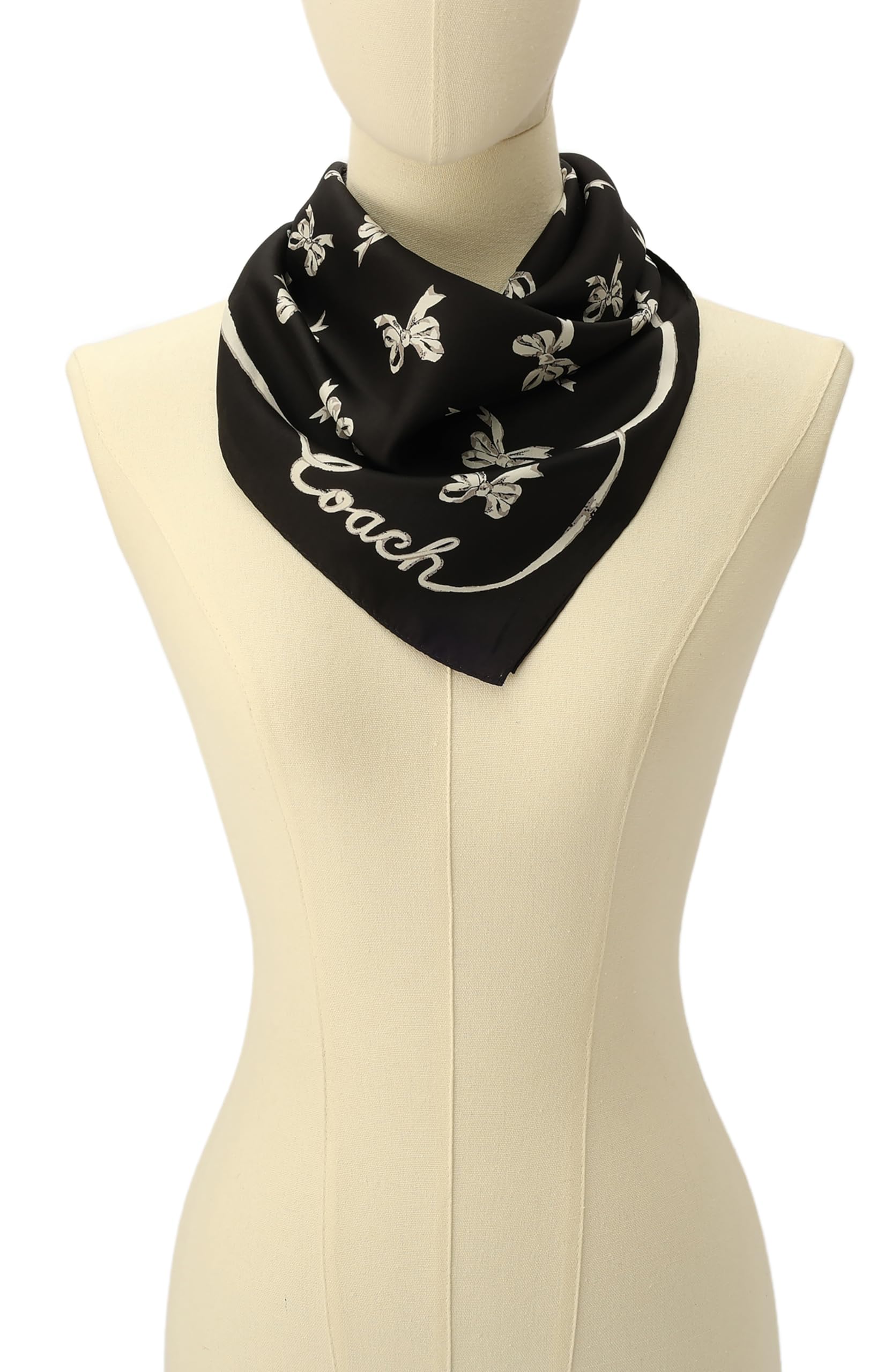 Coach Écharpe bandana en soie imprimée avec nœuds pour femme, noir, taille unique, Noir, taille unique