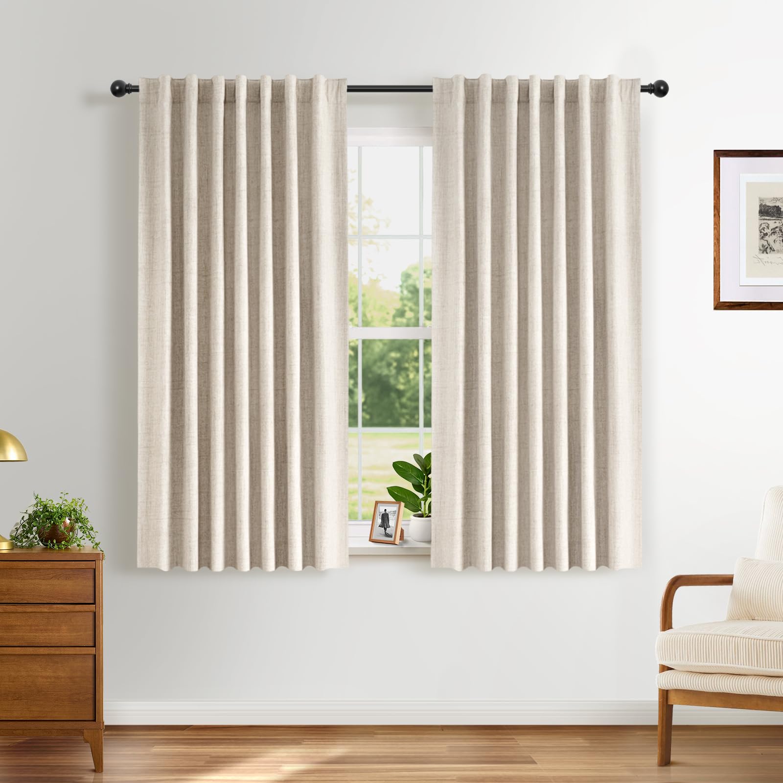 INOVADAY 100% Blackout Curtains for Bedroom 54 Inch Drop 2 Panels Thermal Insulated Curtains for Living Room Back Tab Rod Pocket Cream Curtains with Coating Back Layer,46" W x 54" L