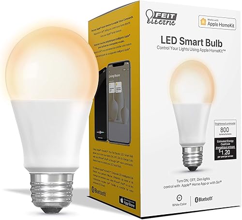 Feit Electric OM60SWHK equivalente a 60 W A19 Smart, funciona con Apple HomeKit y control de voz Siri, no requiere concentrador, bombilla LED, 4.4