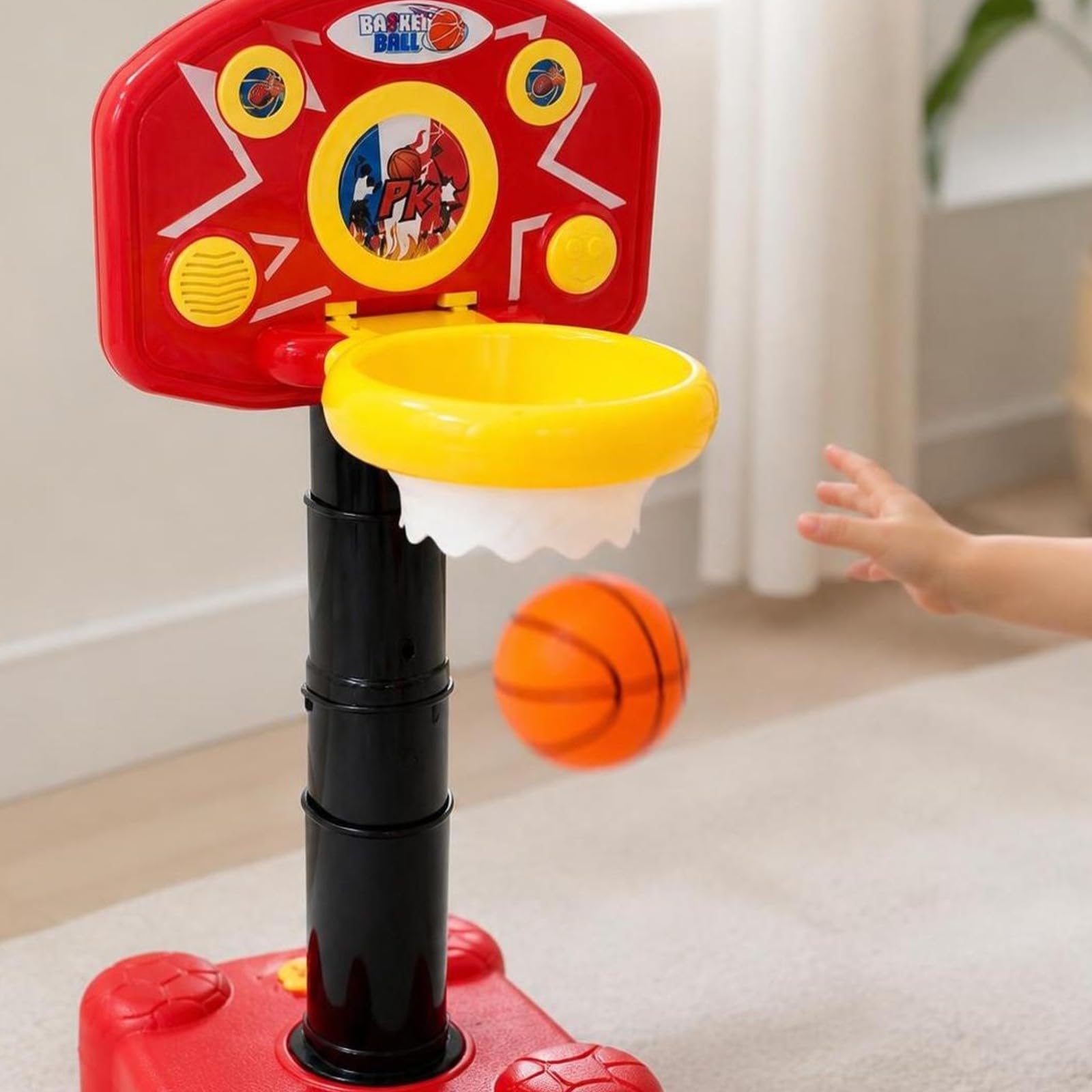 Almencla Set da Basket con Pallone Divertente | Altezza Regolabile, da Basket, a Batteria, Giocattolo, per Casa, Famiglie