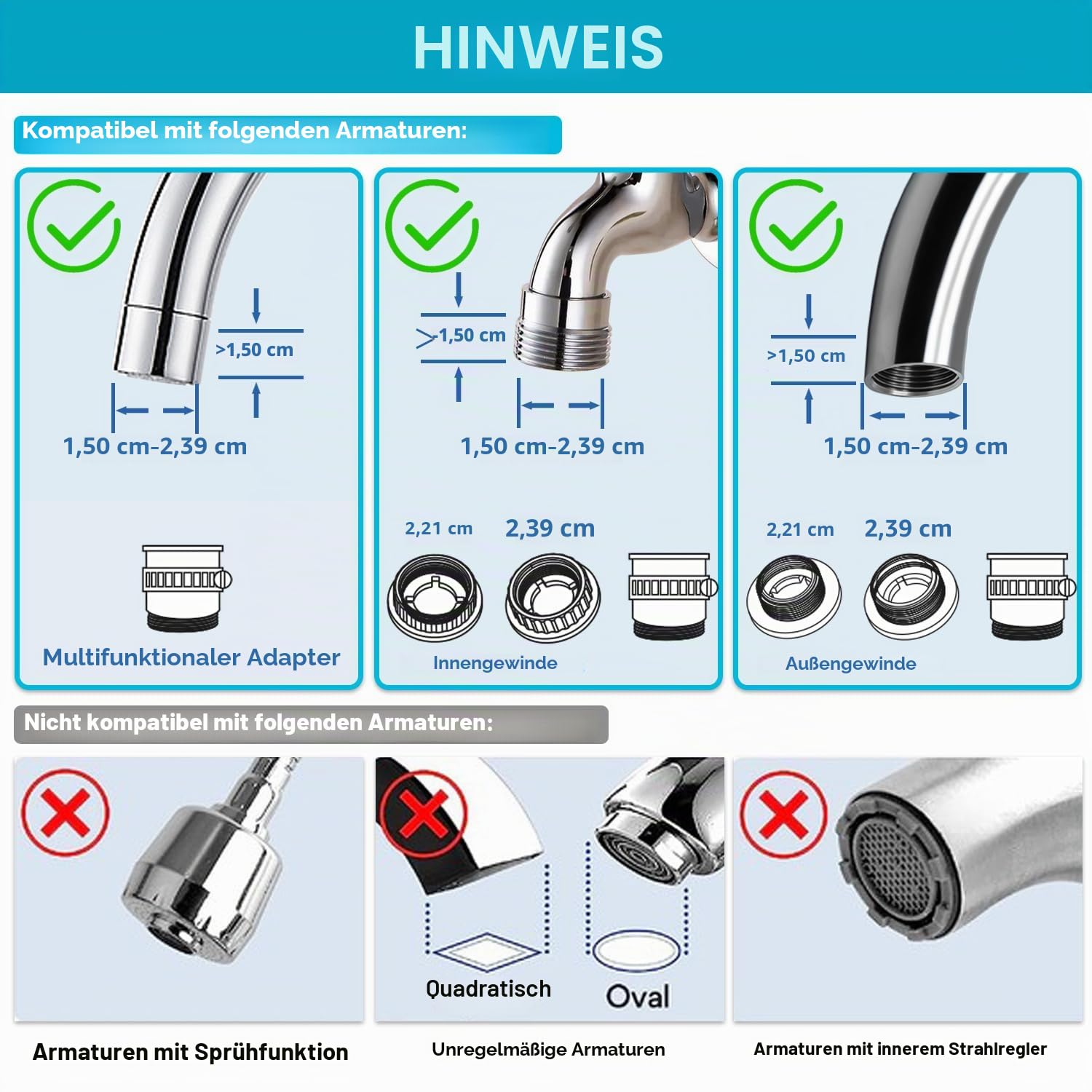 Vortopt Wasserfilter Wasserhahn, NSF Zertifiziertes Wasserhahnfilter, Leitungswasserfilter, Reduziert Blei, Flourid und Chlor – Passend für Standard-Wasserhähne, T1 (1 Filter Enthalten)
