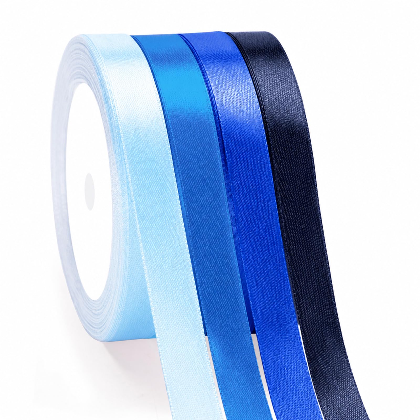 G2PLUS Blue Satin Ribbon for Gift Wrapping, 4 Rolls, 10mm x 22m