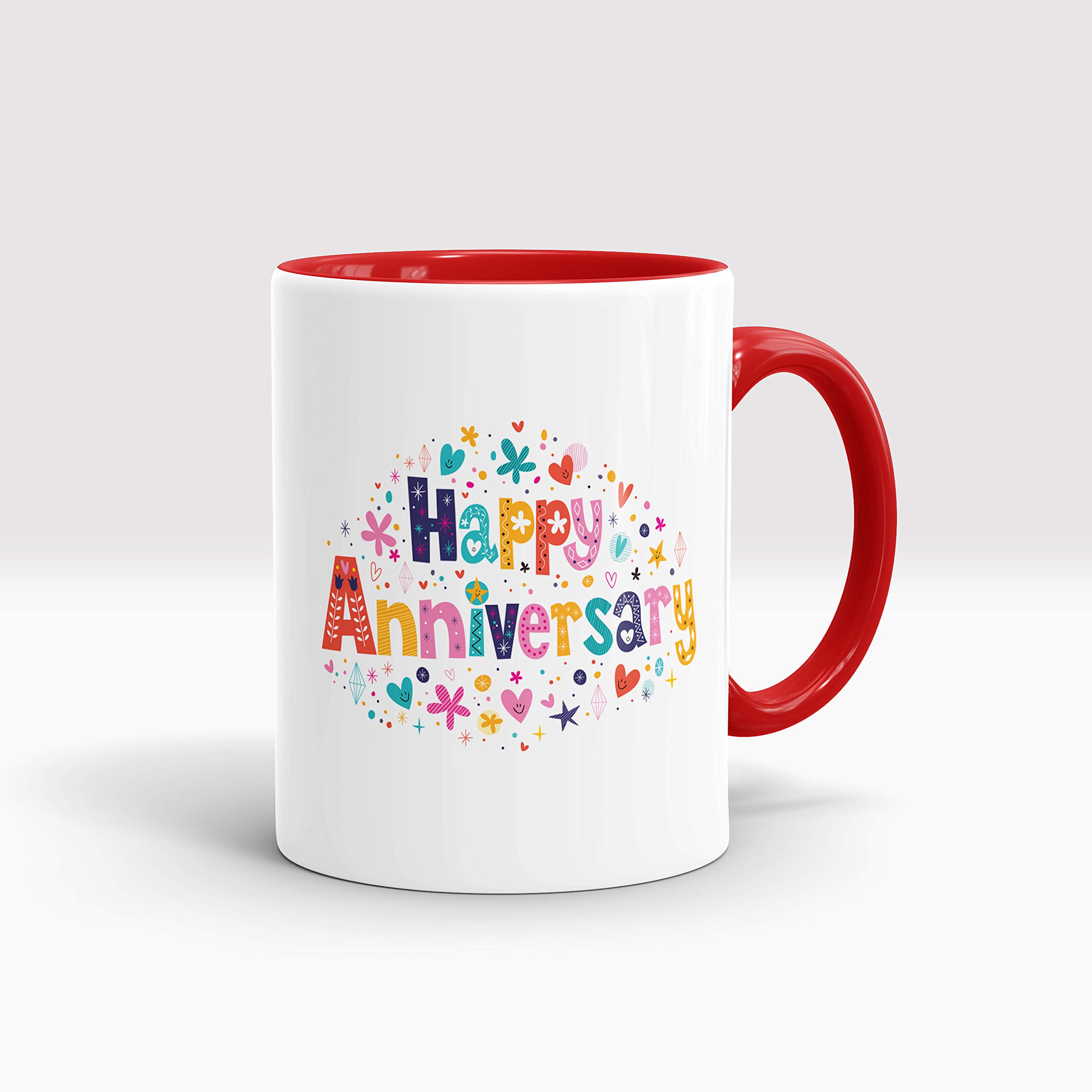 Gift Arcadia Ceramic Happy Anniversary Coffee Mug - 2 Pieces, Red, 330ml (A308) 1