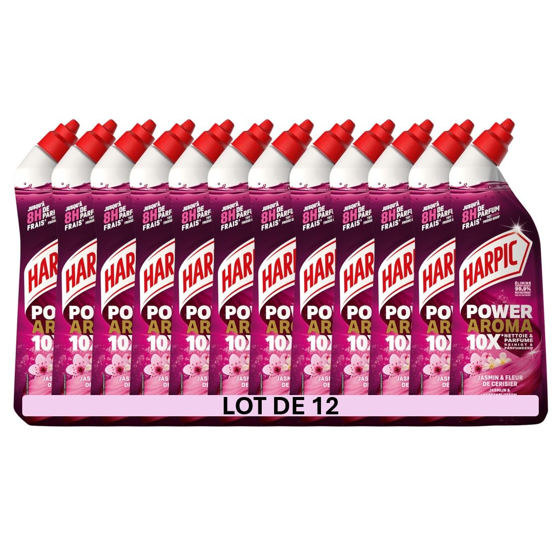 Harpic - 12 Gels WC Power Aroma - Nettoyant WC antibactérien jasmin & fleur de cerisier – 750 ml