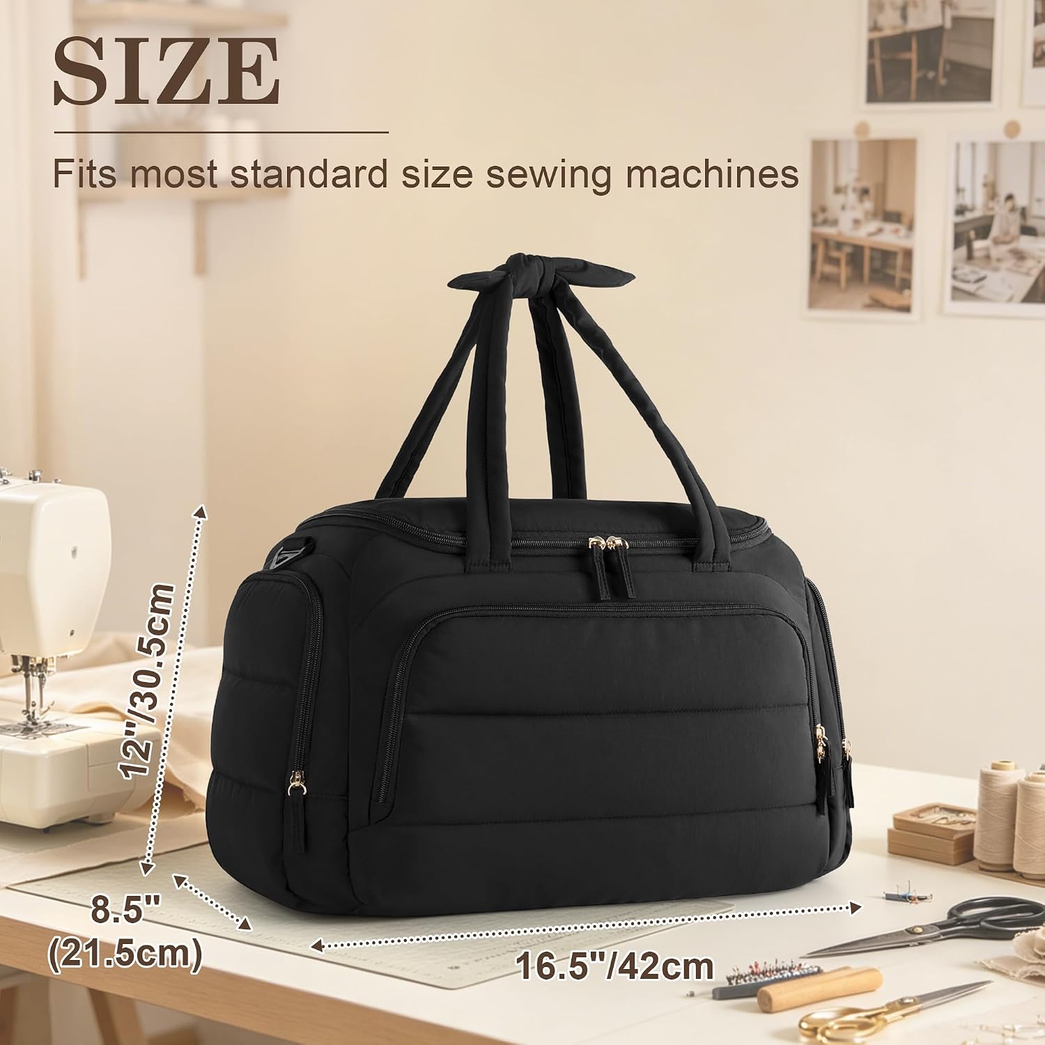LUXJA Puffy Sewing Machine Case with Multiple Pockets, Sewing Machine Bag Compatible with Most Standard Brother, Singer, Janome Sewing Machines, Black