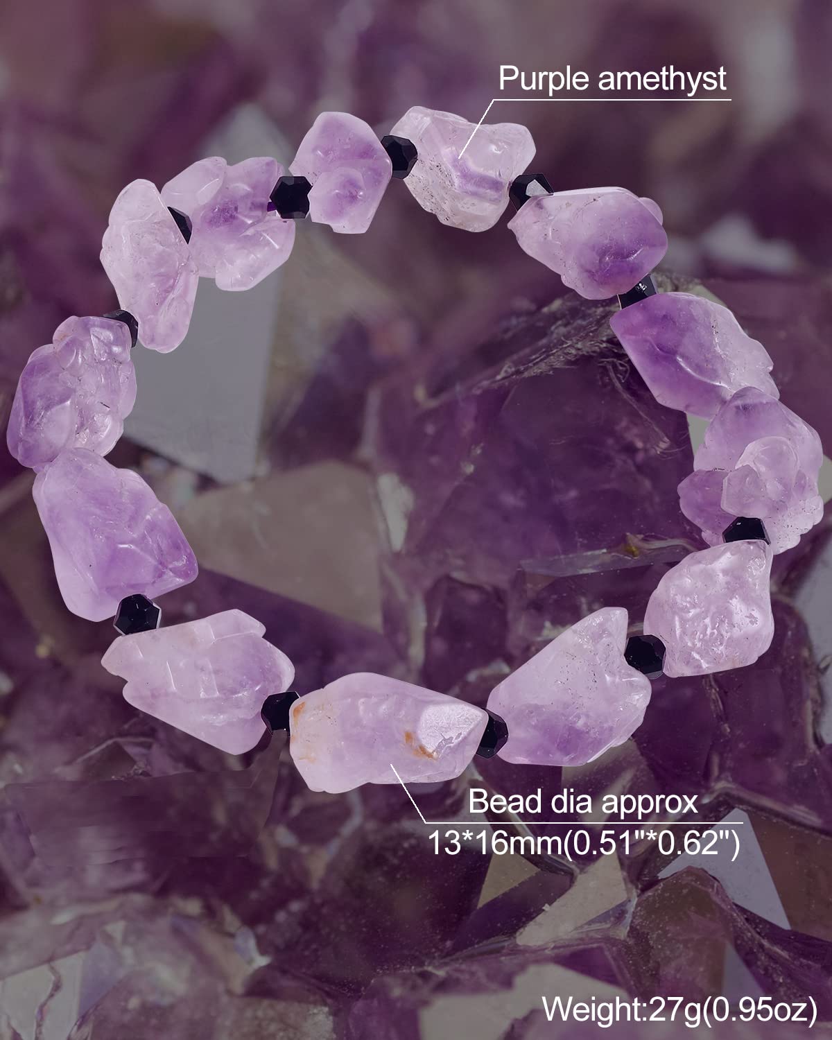 XHUUU Drusy Amethyst Crystal Bracelets for Women Stretch Raw Quartz Crystals and Gemstones Bracelet Yoga Meditation Spiritual Gifts - Image 4