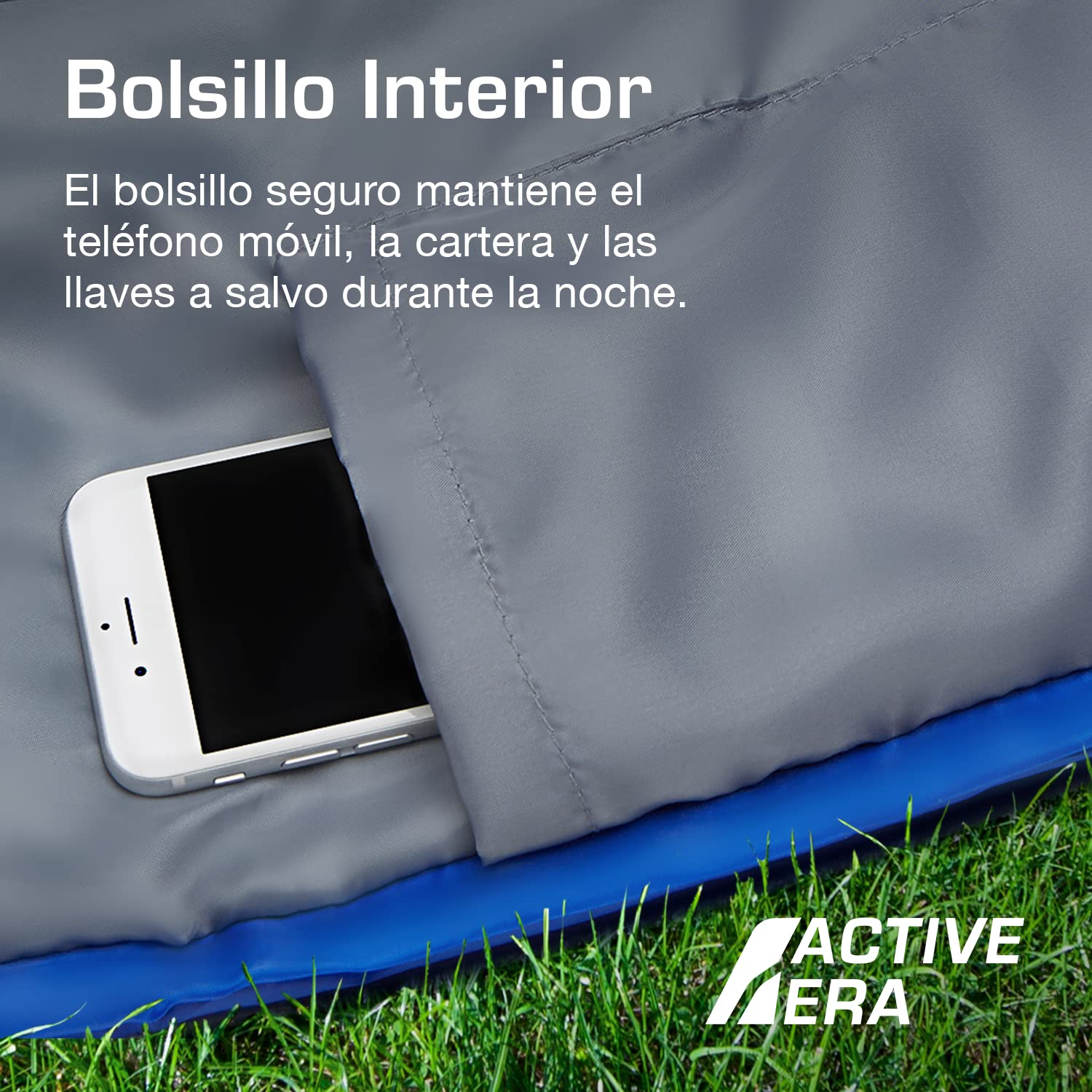 Active Era Saco de Dormir 200 cm x 80 cm 300gr - Resistente al Agua, Relleno de Doble Capa, Cálido con Capucha y Cordón. Saco de Dormir Ultraligero Todas Las Estaciones, Adultos y Niños