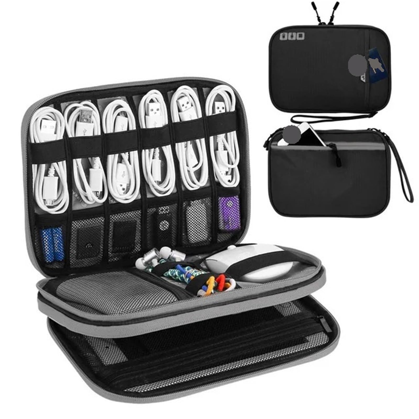 Torba na akcesoria elektroniczne, Dwuwarstwowe przewody do ładowarki słuchawek Gadget Organizer Cyfrowe etui(B M black)