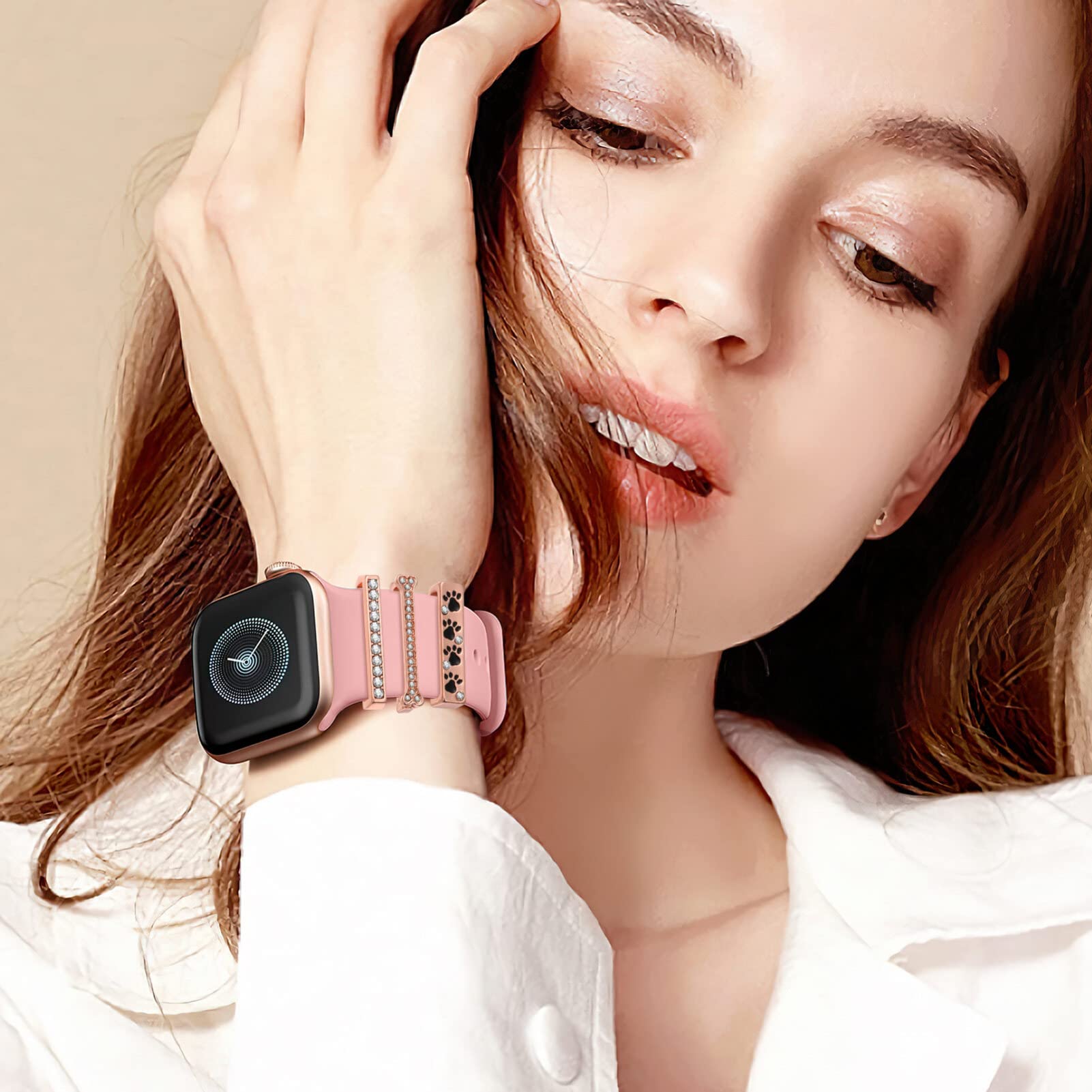 Hemobllo Watch Band Decorative Rings with Rhinestone Charms for Watch Bands Stylish Metal Buckle Accessories for Smartwatch Series 1 to 8 - Image 4