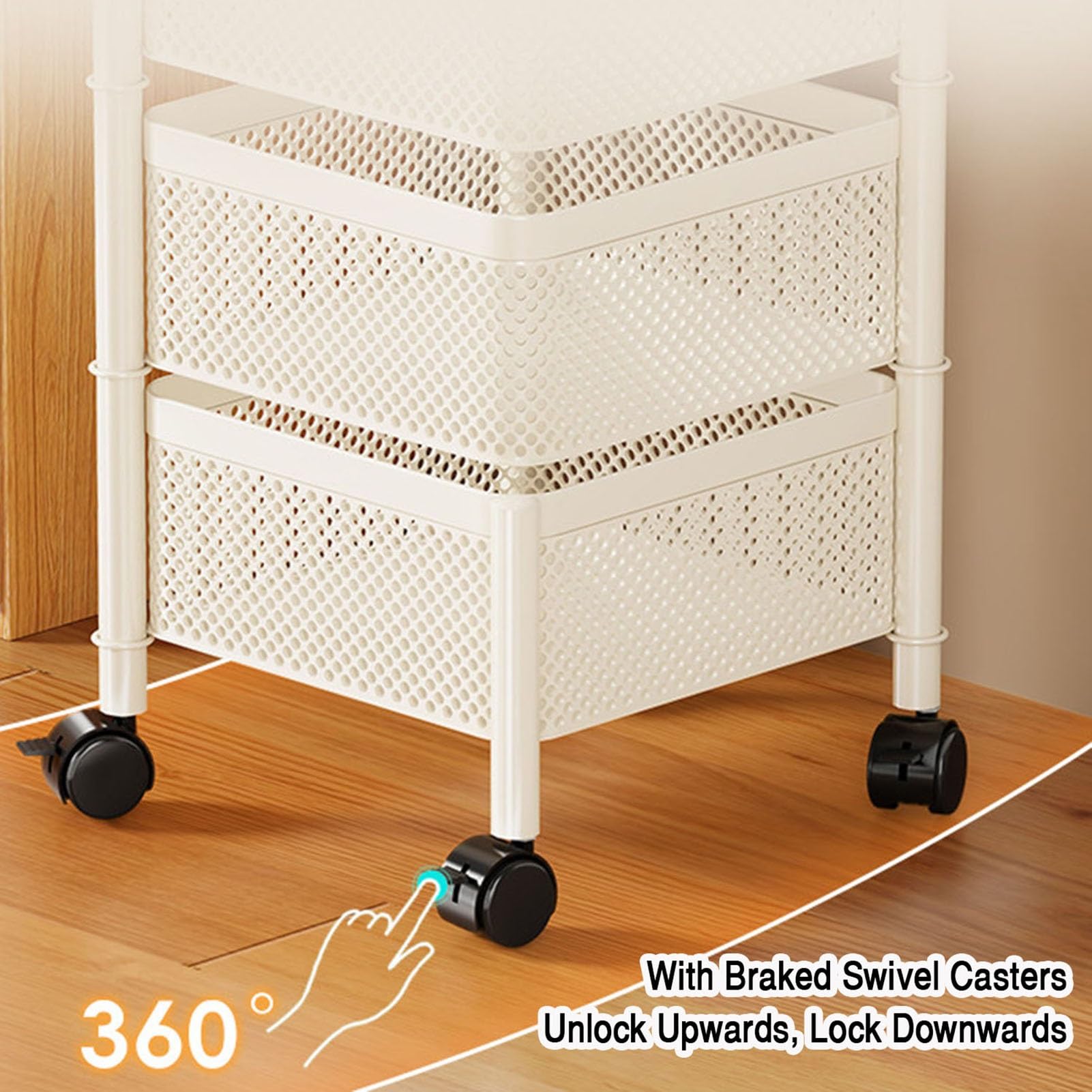 Cesto portaoggetti girevole, scaffale multistrato per cucina e bagno, organizer girevole a 5 ripiani per frutta e verdura con ruote, design salvaspazio
