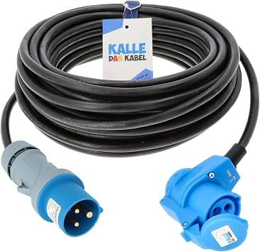KALLE DAS KABEL CEE Extension 230 V Camping Cable Caravan Cable Camping CEE Cable with Camping Plug and Angle Coupling H07RN-F 3G 2.5 mm  1.5 Metres