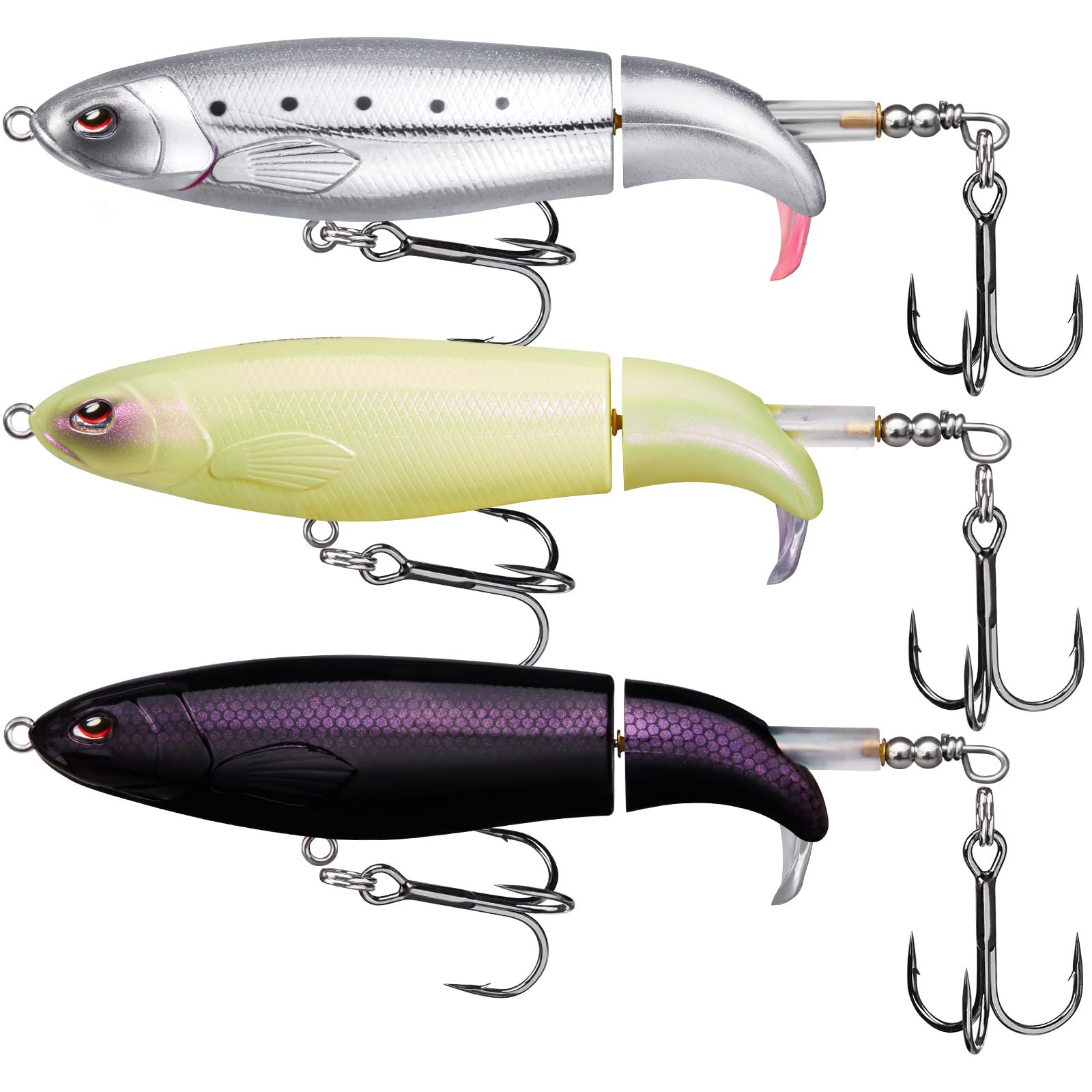TRUSCEND Popobait Fishing Lures with BKK Hooks, Balanced Spray/Sound/Swim, Instant Startup, Topwater Pencil Fishing Lures for Bass, Pike, Trout, Plopper Fishing Teasers for Freshwater or Saltwater