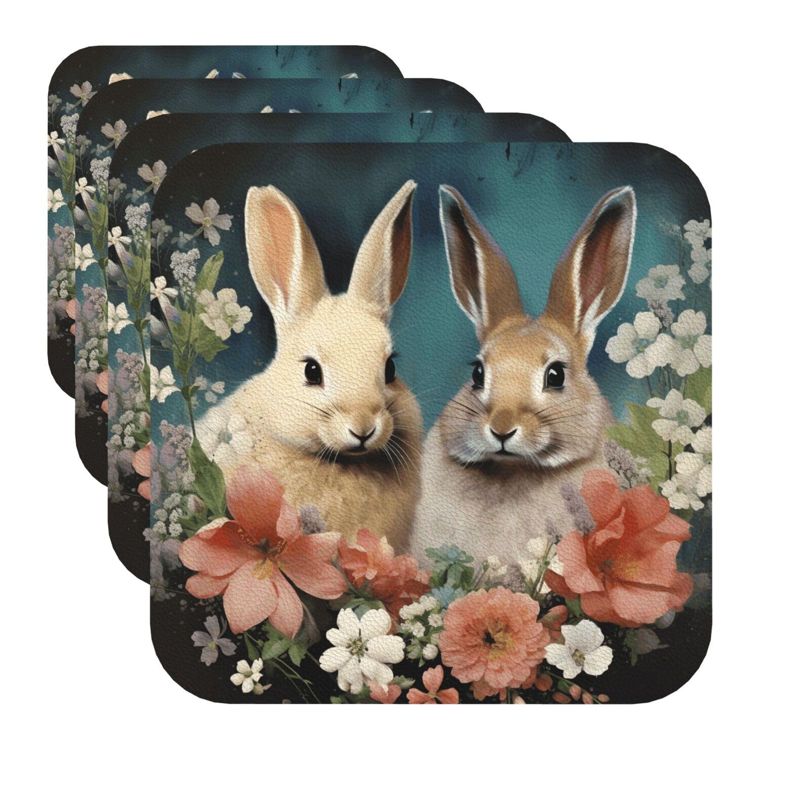 Drink Coasters Set of 4 Quick-Dry Leather Coaster Easter bunny Coasters for Drinks Coffee Cup Mat Tabletop Protection Heat Resistant Coaster for Kitchen Bar Office Home Decor