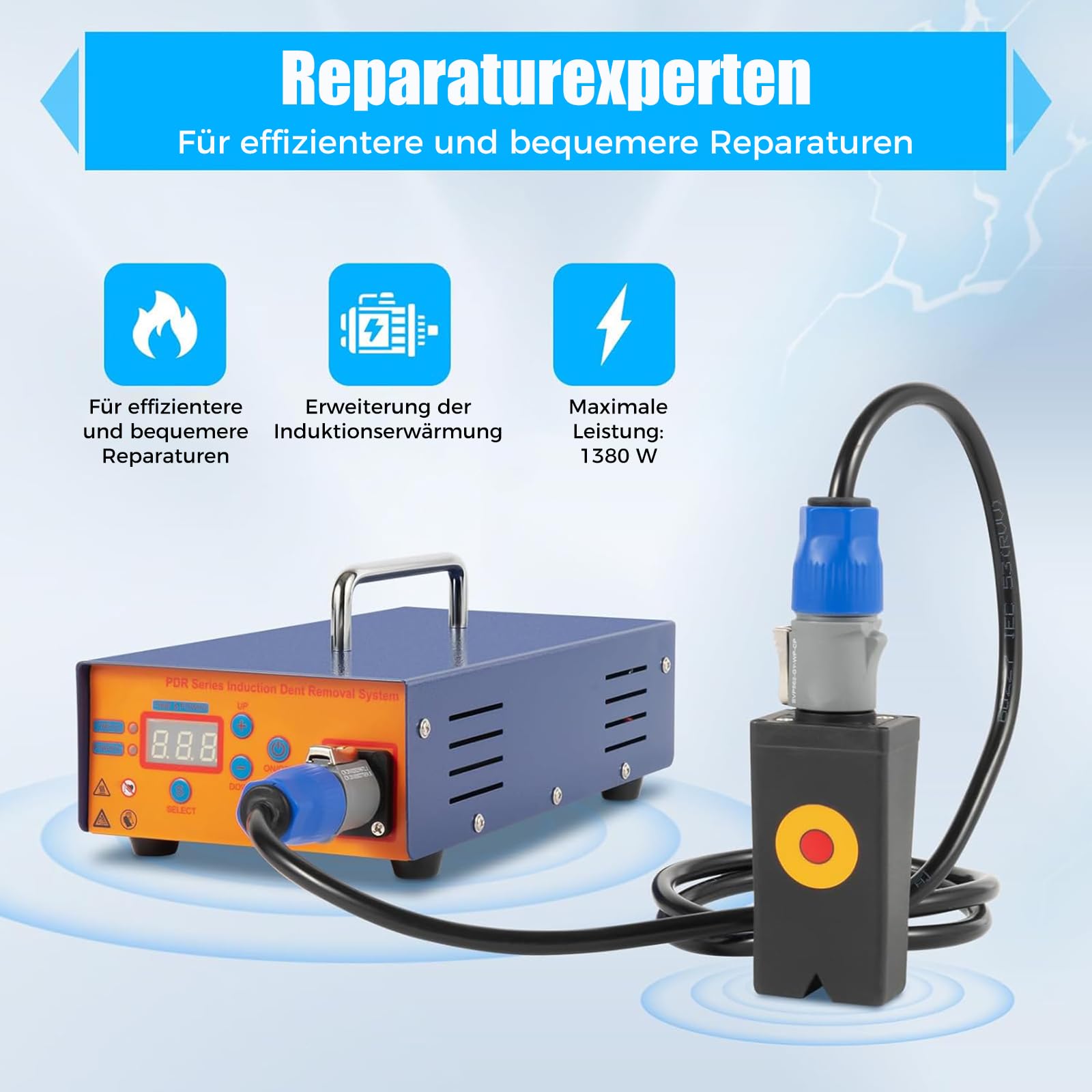 1380W Induktionsheizgerät zur Dellenentfernung – Auto Ausbeulwerkzeug ohne Lackieren mit Digitaldisplay, Elektromagnetisches Reparaturset für KFZ-Karosserien und Karosseriereparaturen