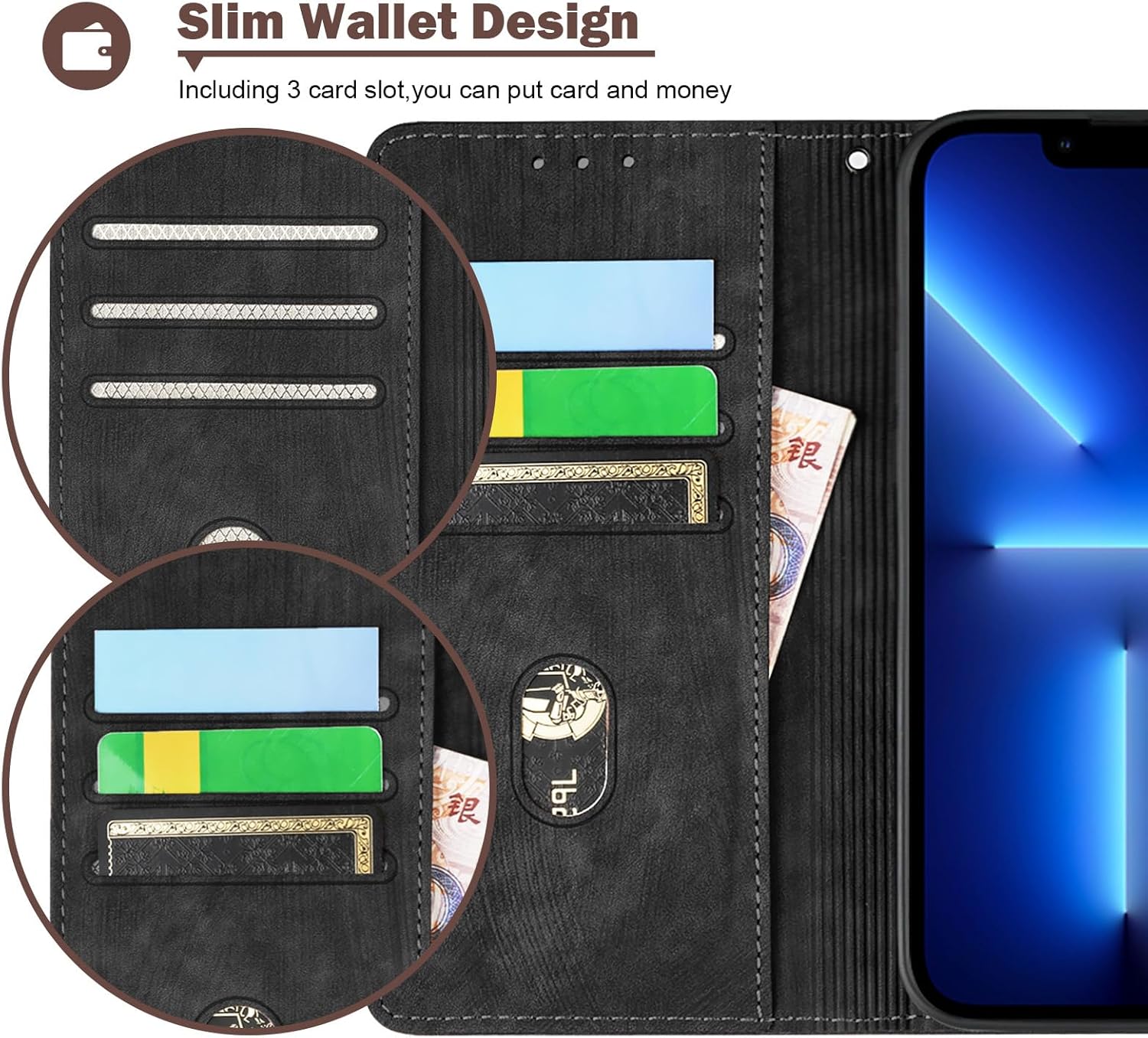 Leather Business Cell Phone Holster for Motorola Edge 50 Pro 5G,Anti-Slip Scratch Resistant Flip Cover with Card Holder,Stand Feature Wallet Case 6.7 Inches - Black