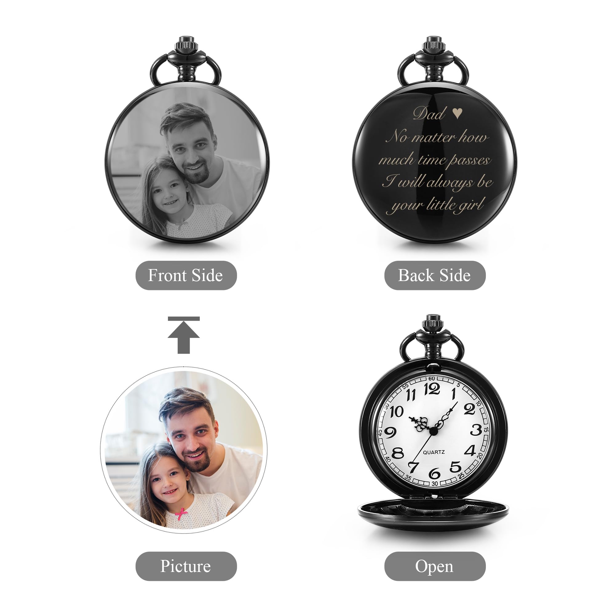 JSDDE Personalisierte Vintage Taschenuhr mit Foto und Text Gravur Taschenuhr für Herren Vater Bräutigam Geschenke für Hochzeit oder Vorschlag Trauzeuge Hochzeitsgeschenk