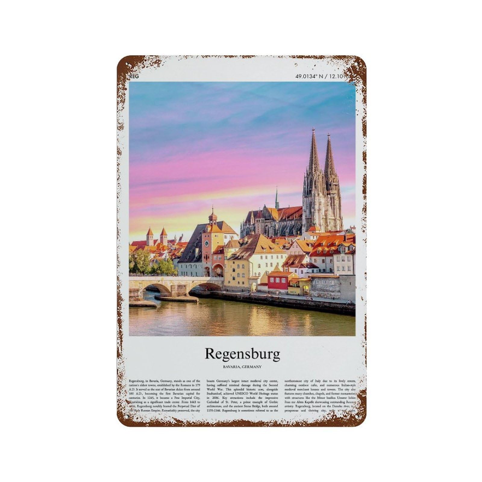 xiaoxiaoshen Regensburg Bavaria, Germany City Scenery Wall Decor Art Metal Tin Poster Modern Home Decor Art Home Bar Shop Decorations Vintage Sign 30x20cm
