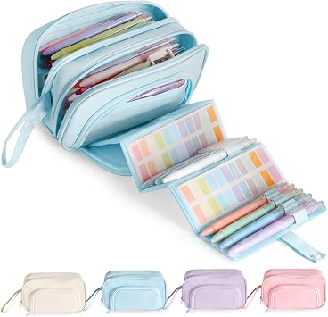 Large Capacity Pencil Case, Pencil Pouch with Pull-Out Compartments, Blue