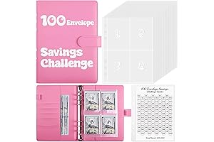 Pink Money Saving Envelopes Kit: 100 Envelopes, PU Savings Budget Binder